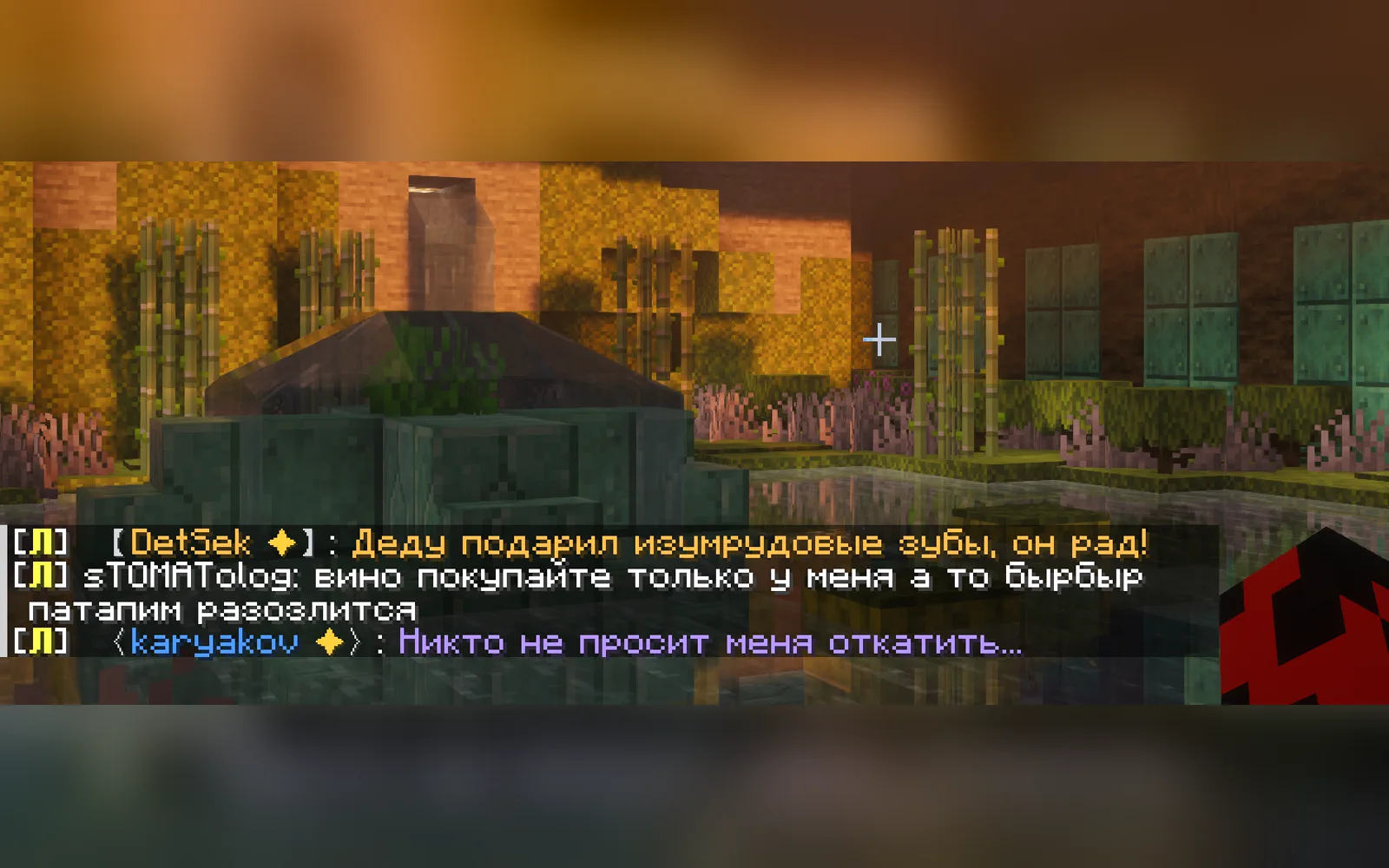 Крупный фрагмент ника и титула игрока на сервере Гора